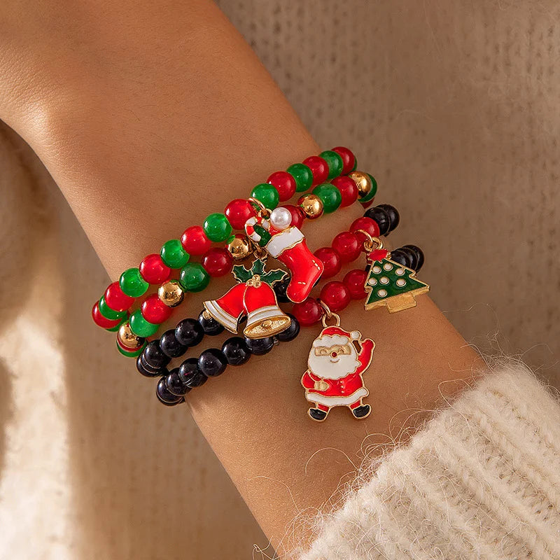festive red green black bracelets με χριστουγεννιάτικα charms