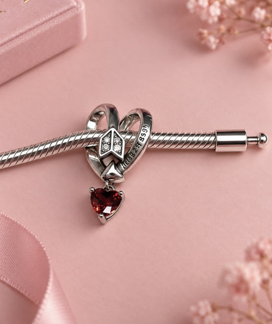 Charm καρδιά με βέλος “I love you forever” και στρας -925 Silver Plated