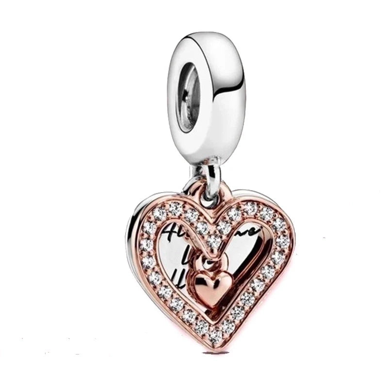 Charm καρδιά διπλή όψη με ζιργκόν και ροζ χρυσές λεπτομέρειες