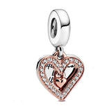 Charm καρδιά διπλή όψη με ζιργκόν και ροζ χρυσές λεπτομέρειες
