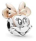 Charm Minnie κεφάλι με φιόγκο δίχρωμο ασημί και ροζ χρυσαφι
