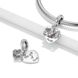 Charm καρδιά με επιγραφή "The gift of love" και ροζ πέτρα