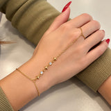 Βραχιόλι hand chain με δαχτυλίδι, αστεράκια και ζιργκόν