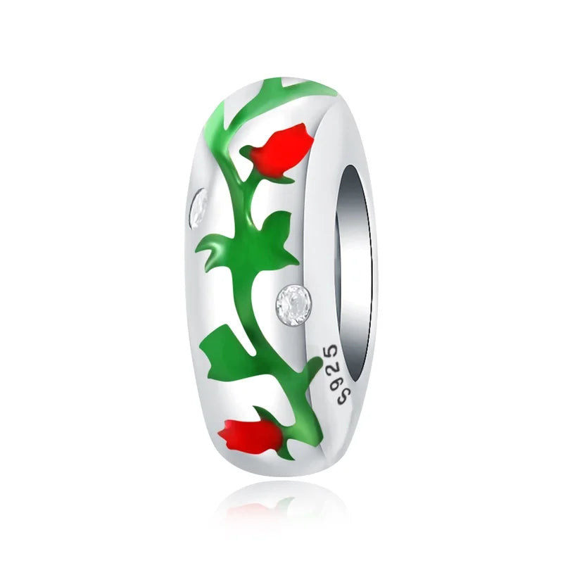Charm με κόκκινα τριαντάφυλλα από ασήμι 925 και λευκά ζιρκόνια