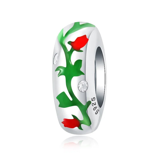 Charm με κόκκινα τριαντάφυλλα από ασήμι 925 και λευκά ζιρκόνια