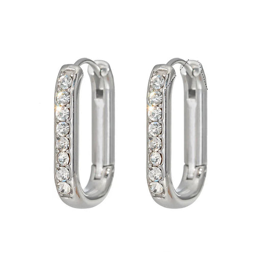 Γυναικεία ασημί σκουλαρίκια κρίκοι με λάμψη