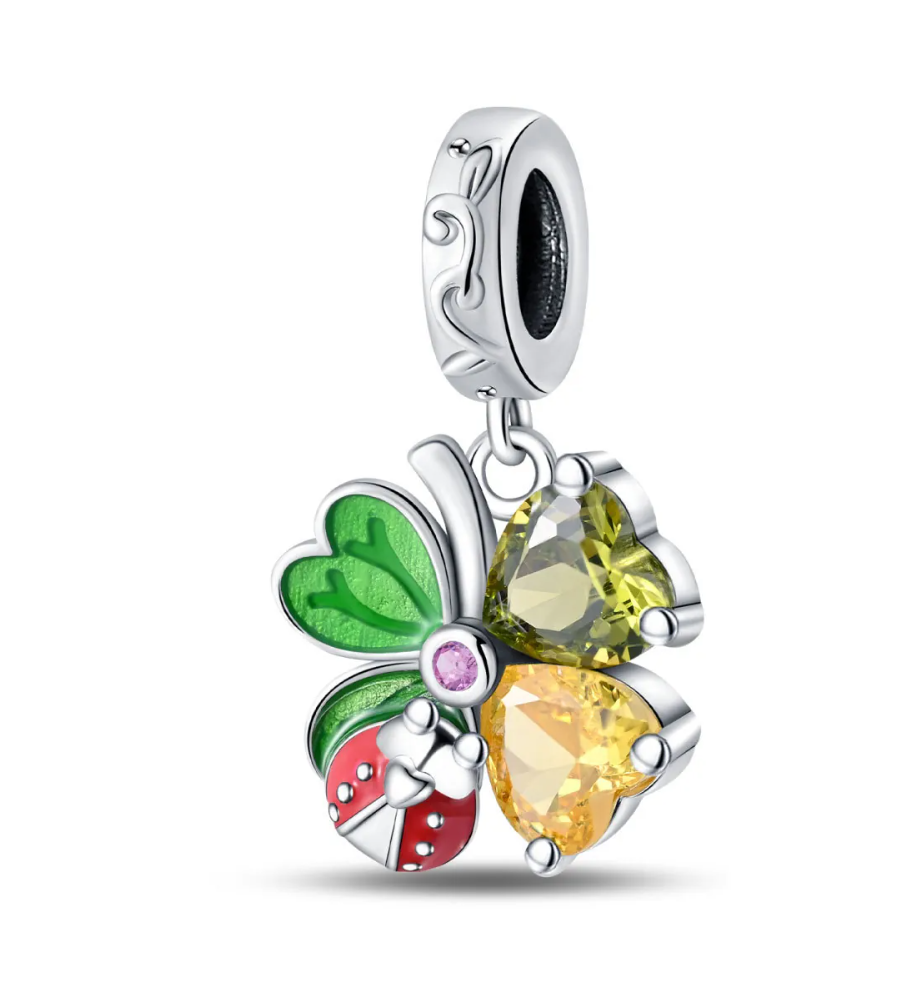 Charm Τριφύλλι με Πασχαλίτσα & Ζιργκόν - 925 Silver Plated