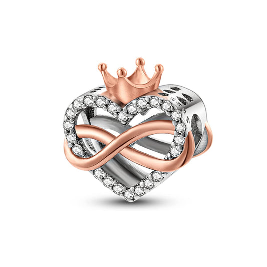 Καρδιά Infinity με Κορώνα Rose Gold και Λευκά Ζιργκόν- Silver Plated