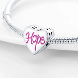 Ασημί charm καρδιά με ροζ επιγραφή Hope