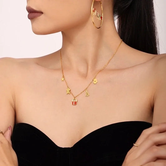 Χρυσαφι κολιέ με χριστουγεννιάτικα charms