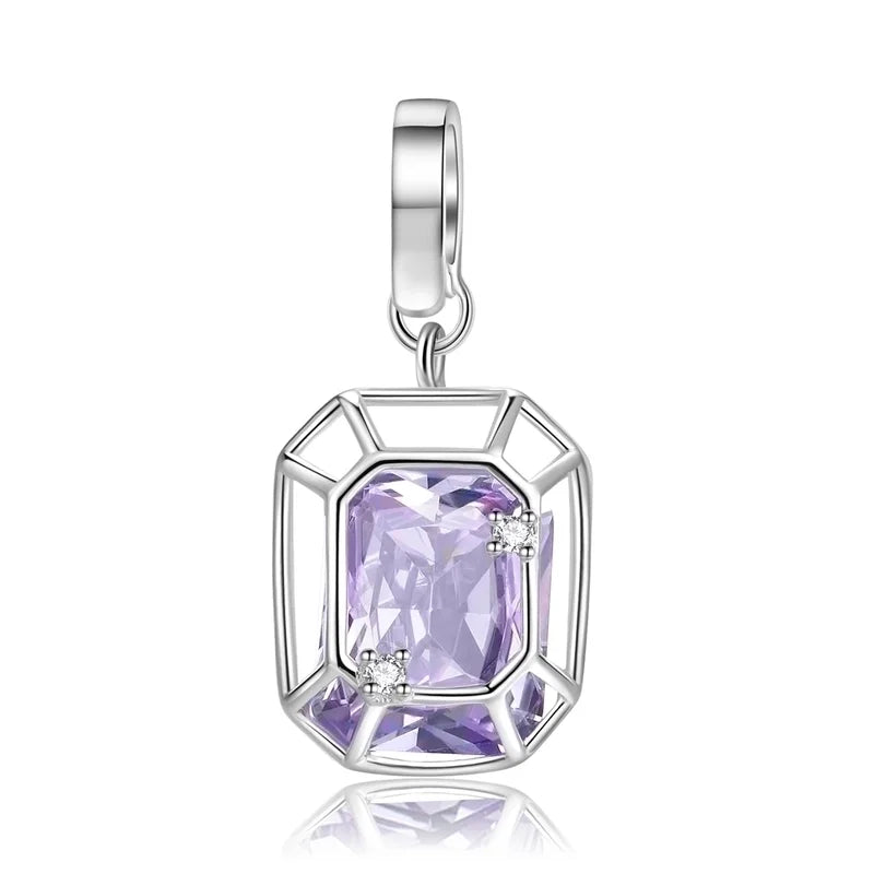 Charm με μοβ πέτρα emerald cut – sterling silver 925