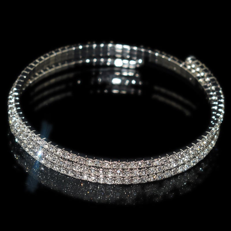 elegant triple row crystal bracelet close up