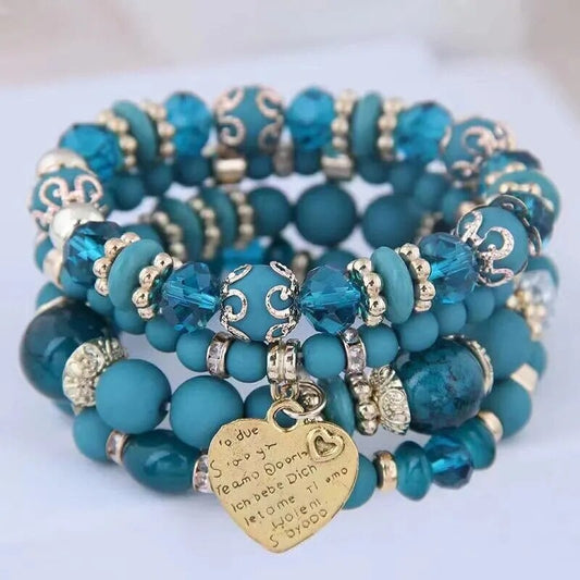 Σετ Boho Βραχιόλια με Τιρκουάζ Χάντρες & Χρυσαφί Charm