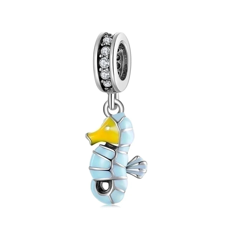 Charm ιππόκαμπος από ασήμι 925 με γαλάζιο και κίτρινο σμάλτο