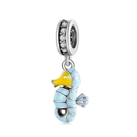 Charm ιππόκαμπος από ασήμι 925 με γαλάζιο και κίτρινο σμάλτο
