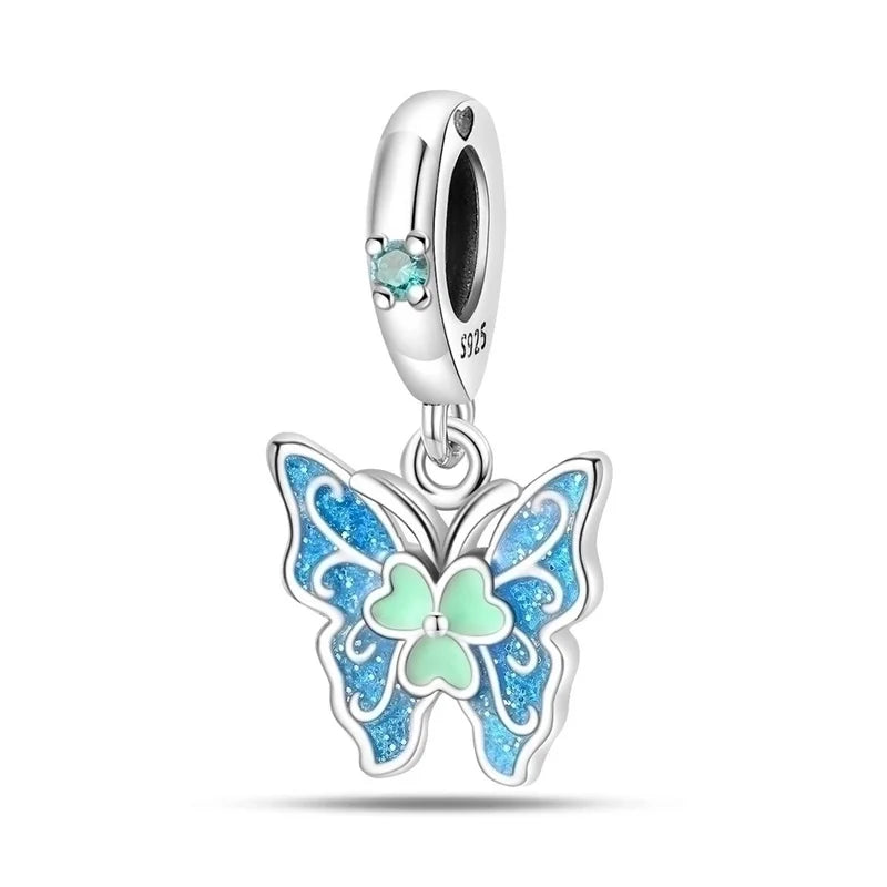 Ασημένιο charm με glitter πεταλούδα