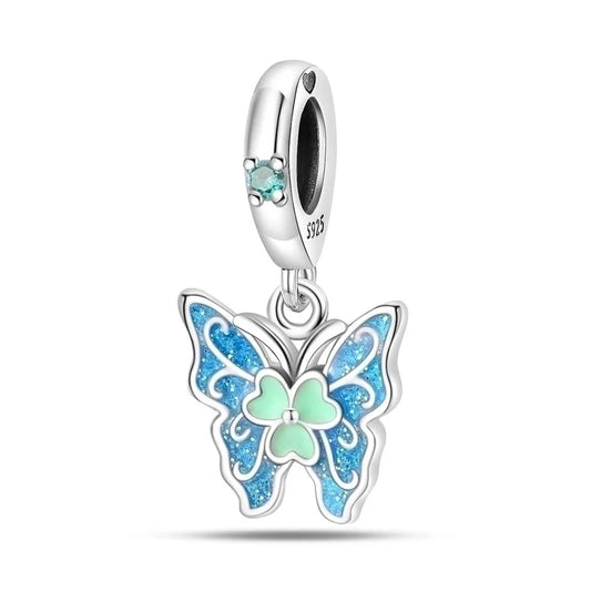 Ασημένιο charm με glitter πεταλούδα
