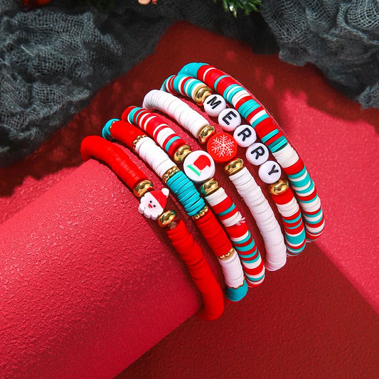 festive red white turquoise bracelet set με χάντρες και charms