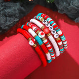 festive red white turquoise bracelet set με χάντρες και charms