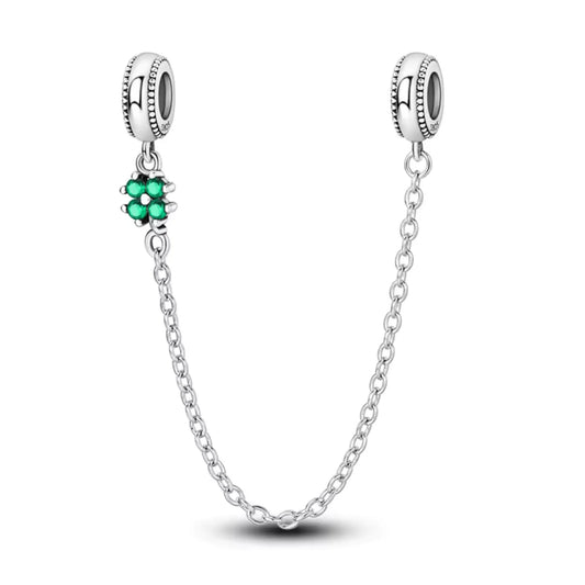 Αλυσίδα ασφαλείας για βραχιόλι charm με πράσινο τριφύλλι -sterling silver 925