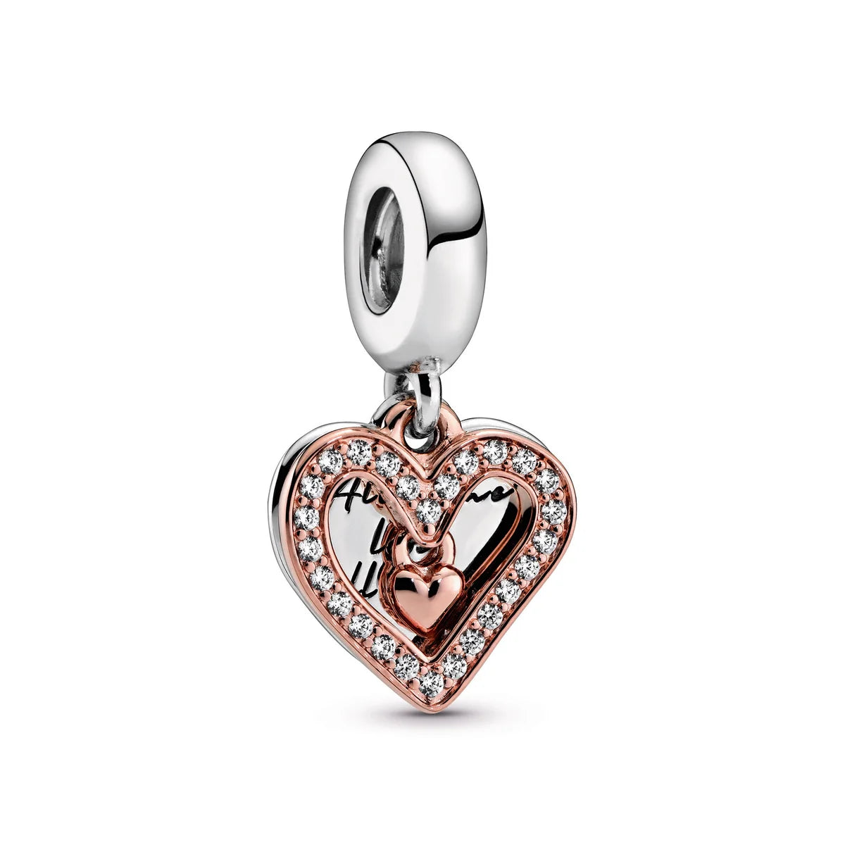 Charm καρδιά 925 Silver Plated σε ασημί και ροζ χρυσαφί
