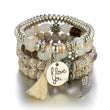 Boho σετ βραχιόλια με χάντρες και charm Love You σε μπεζ αποχρώσεις