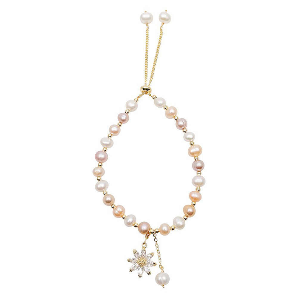 Βραχιόλι με φυσικά μαργαριτάρια και λουλούδι ζιργκόν