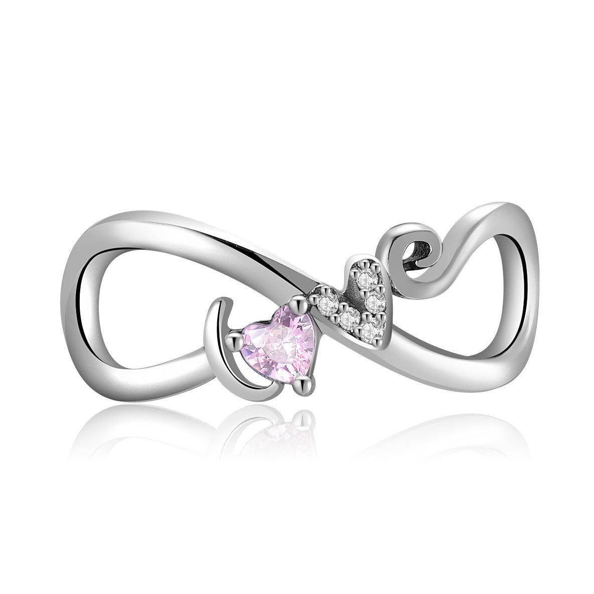 Ασημί charm άπειρο με ροζ καρδιά