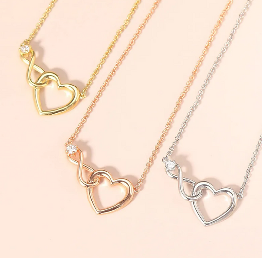 Σετ κολιέ & βραχιόλι rose gold με καρδιά & στρας