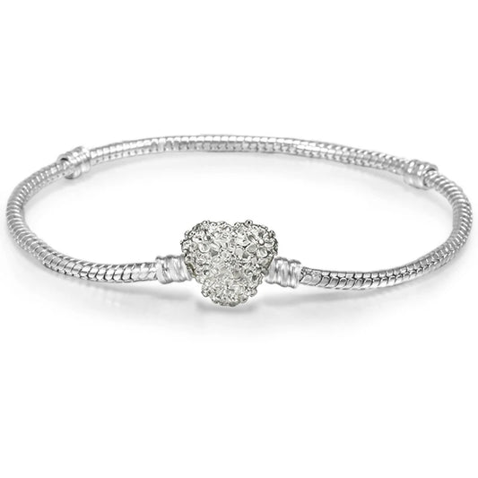 Ασημί βραχιόλι με καρδιά από λουλούδια