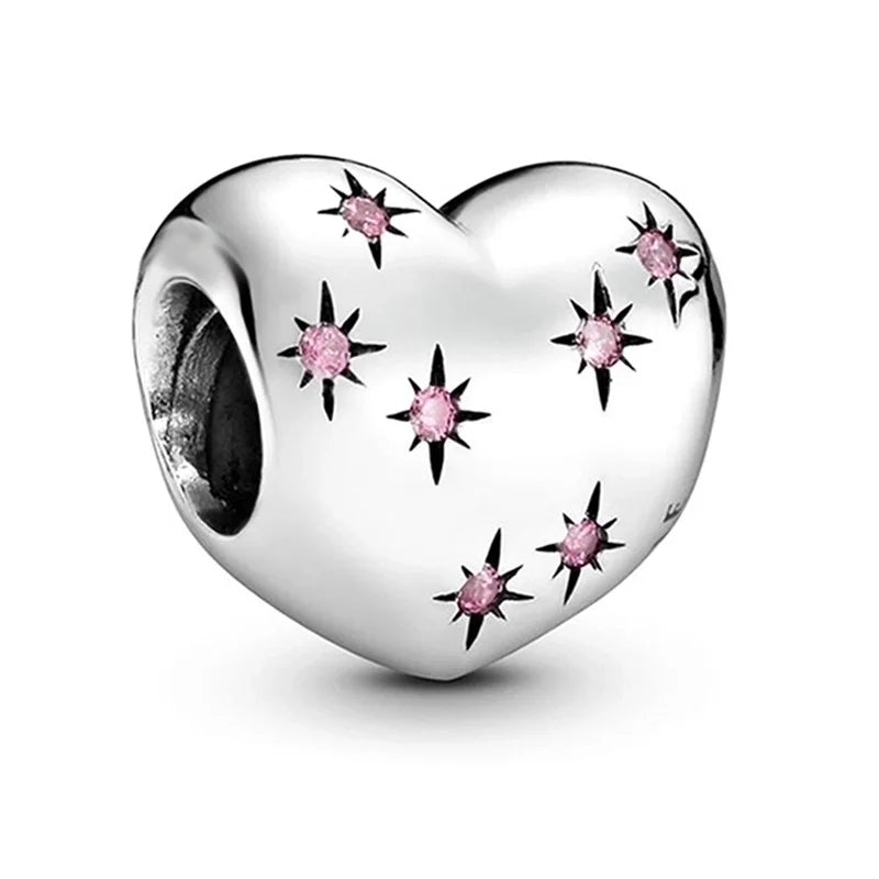 Charm καρδιά με ροζ αστέρια