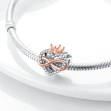 Καρδιά Infinity με Κορώνα Rose Gold και Λευκά Ζιργκόν- Silver Plated