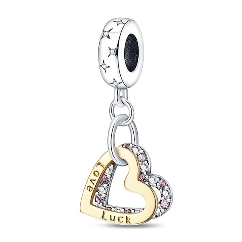 Ασημένιο charm με χρυσή καρδιά love luck