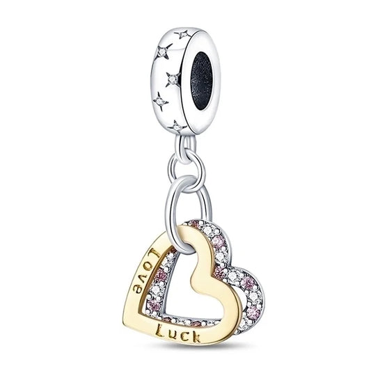 Ασημένιο charm με χρυσή καρδιά love luck