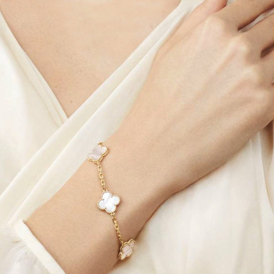 Βραχιόλι τριφύλλι λευκό με χρυσαφι