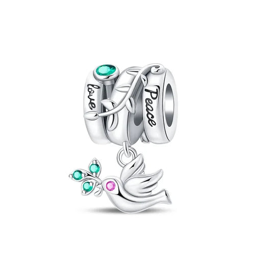 Charm περιστέρι ειρήνης με πράσινες πέτρες