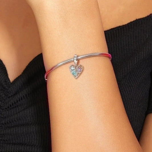Charm ανοιχτή καρδιά με χρωματιστές πέτρες – sterling silver 925