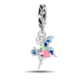 Charm νεράιδα από ασήμι 925 με χρωματιστά φτερά και μπλε πέτρα