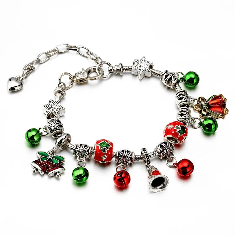 christmas charm bracelet me red green beads