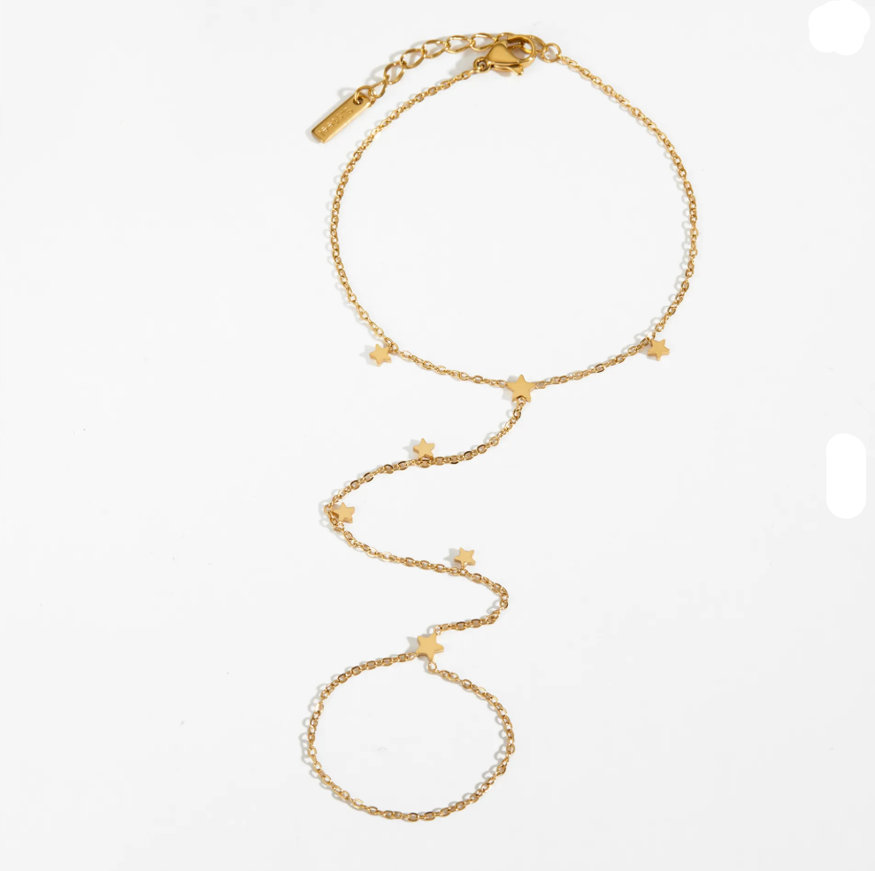 Βραχιόλι hand chain με δαχτυλίδι και αστεράκια
