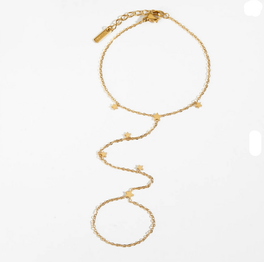 Βραχιόλι hand chain με δαχτυλίδι και αστεράκια
