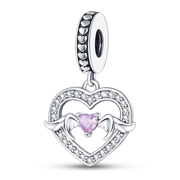 Ασημένιο charm με καρδούλα και angel wings
