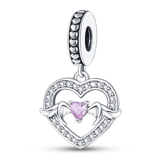 Ασημένιο charm με καρδούλα και angel wings