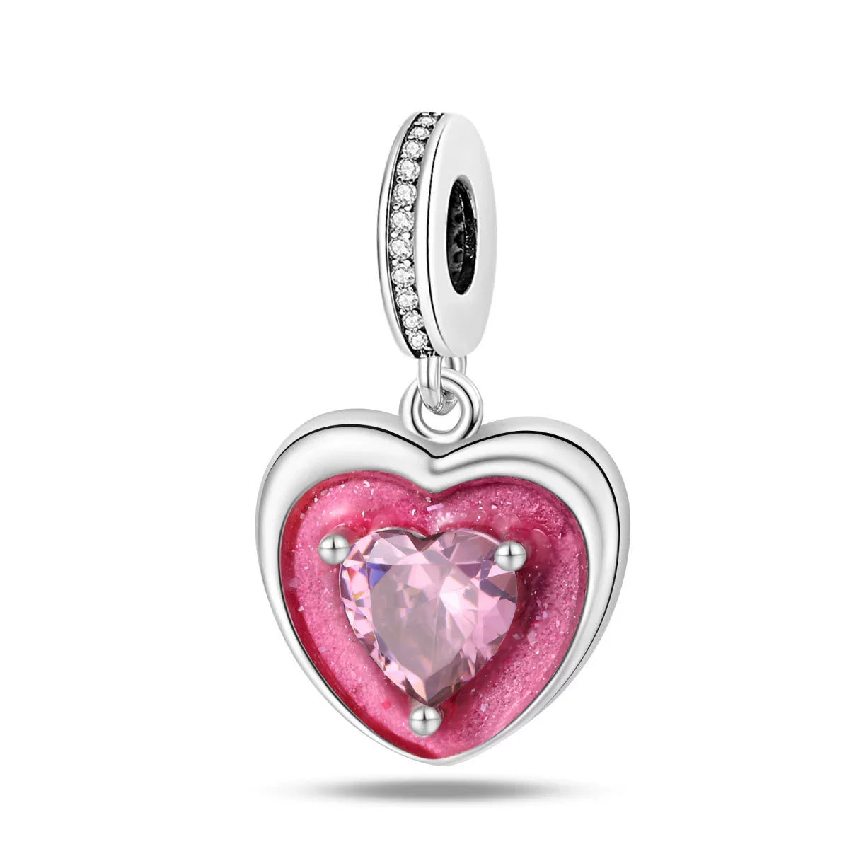 Charm Καρδιά με Ροζ Πέτρα & Σμάλτο – Ρομαντισμός που Λάμπει | Silver Plated