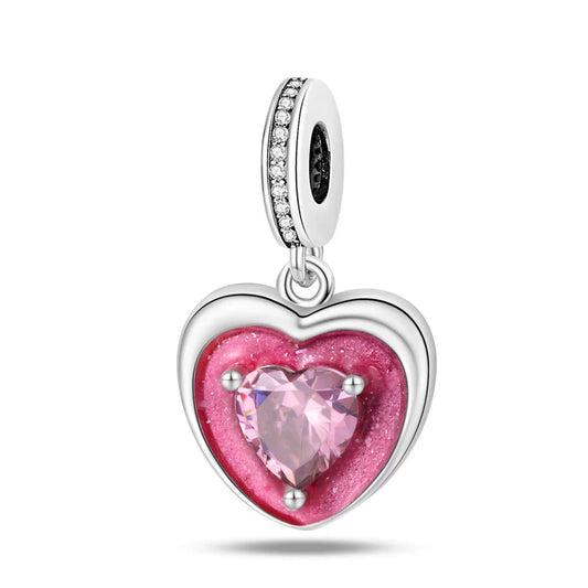 Charm Καρδιά με Ροζ Πέτρα & Σμάλτο – Ρομαντισμός που Λάμπει | Silver Plated