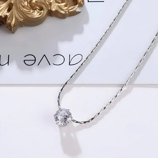 Κολιέ ασημι με μονή πέτρα ζιργκόν minimal