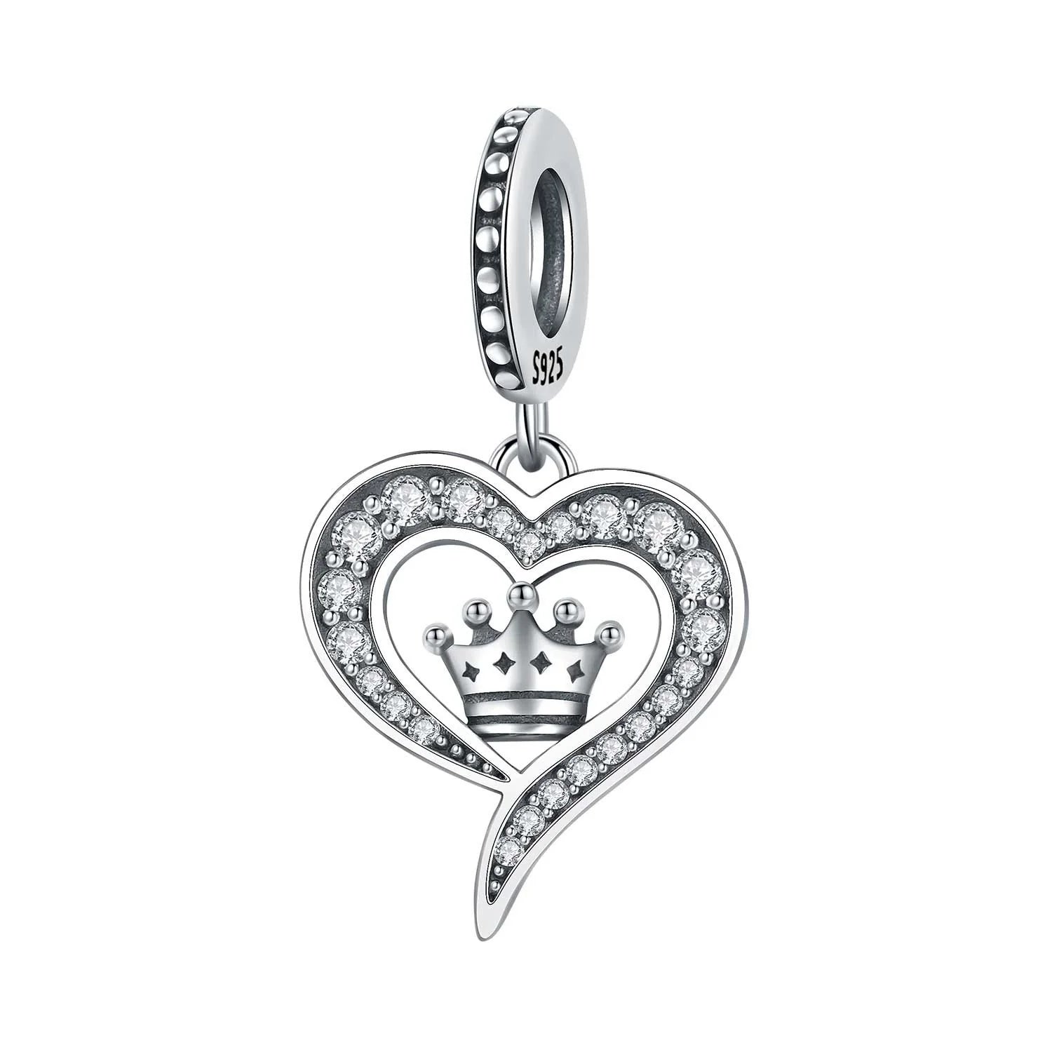 Charm Καρδιά με Στέμμα & Λευκά Ζιρκόν – Αγάπη με Βασιλικό Αέρα | Sterling Silver 925